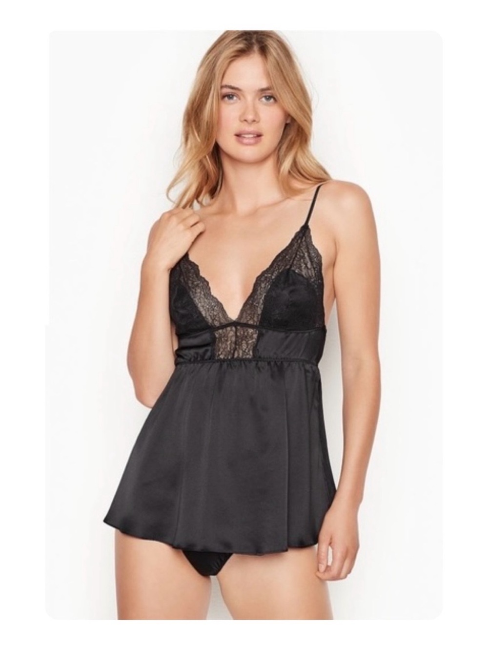Victoria's Secret Black Lace-Trim Babydoll